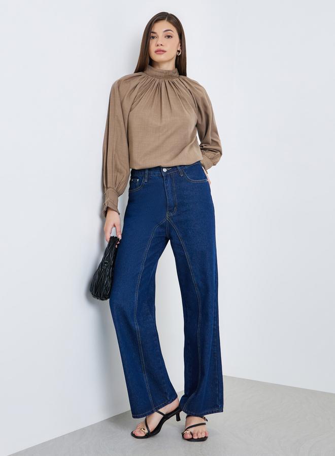 ستايلي بلوزة مزينة بكسرات وأكمام بالون - Image 1